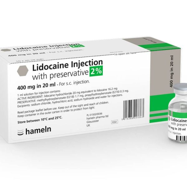 Lidocaine Injection 20 ml 2% Bottle English