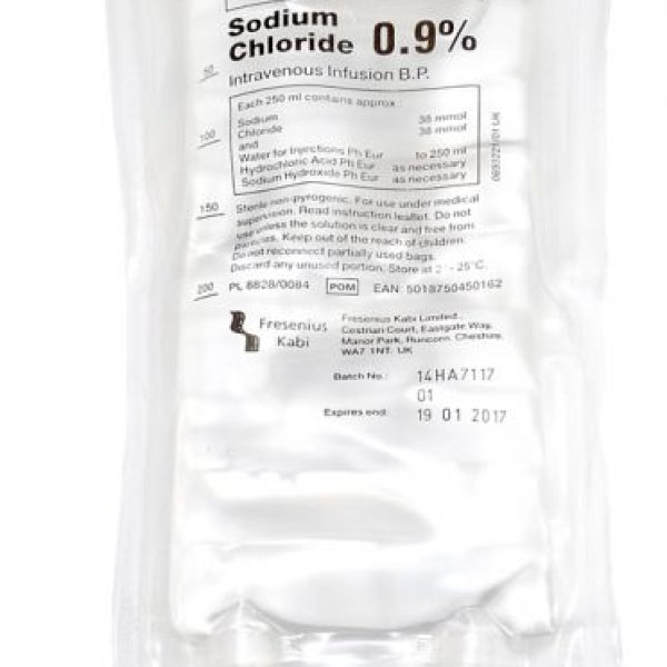 250ml NaCl 0.9% Saline Sodium Chloride Bag English