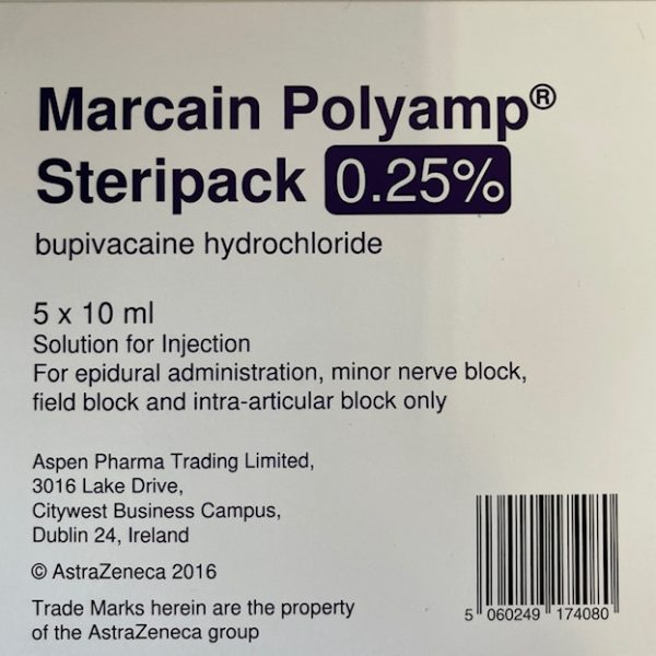 Bupivacaine hydrochloride 0.25% 5x10ml Marcain Polyamp Steripack